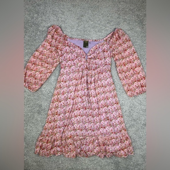 Taylor Dress Womens 4 Keyhole Detail Ruffled Hem Flowers Flowy Sheer Sleeves - Picture 1 of 5